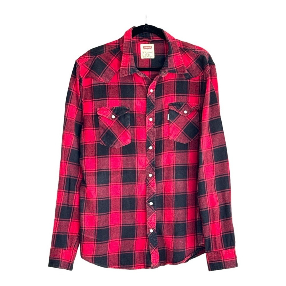Vintage Levi's Pearl Snap  Red Plaid Flannel L/S Shirt - XL